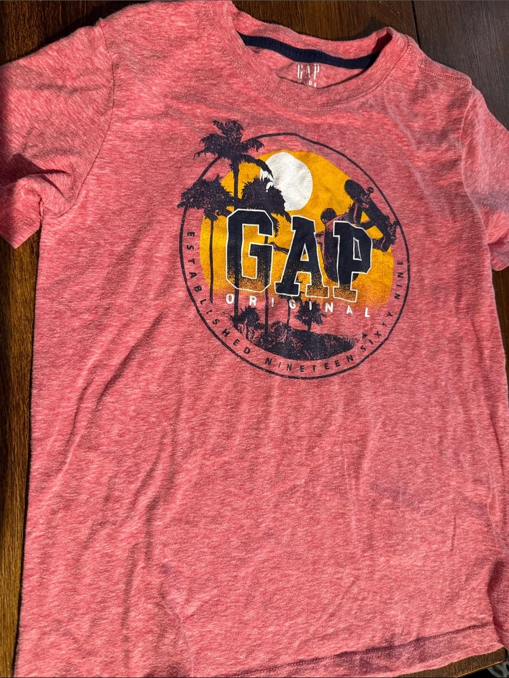 GAP Coral Short-Sleeve Tee with Yellow Sunset Graphic